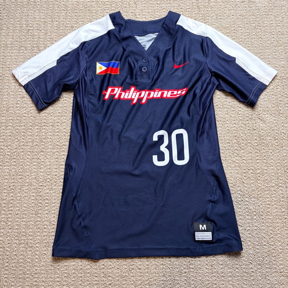 Nike Philippines Softball Jersey Womens Medium Navy Blue White 707184-419 #30